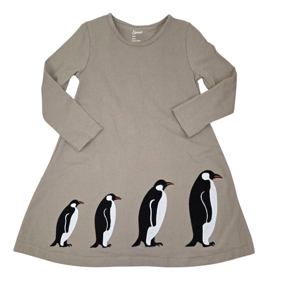 Leveret Girls 6 Tan Penguin Long Sleeve Pullover Dress 2261